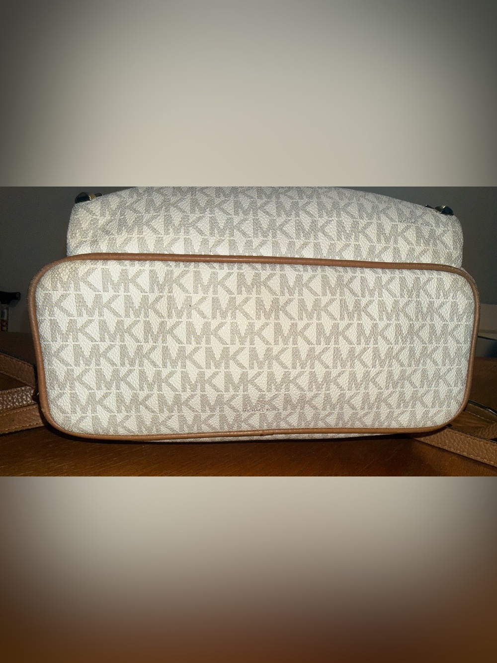 Michael Kors Abbey Mini Backpack Vanilla MK Logo Gold Studded Purse Bag EUC - Picture 12 of 12